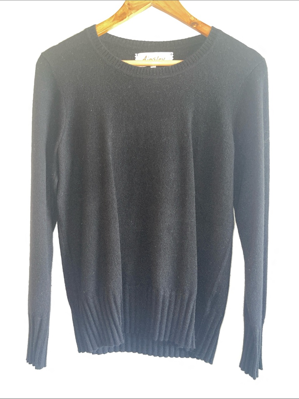 Ainsley Black Women's  Cashmere Crewneck Sweater M